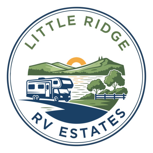 Little Ridge RV Estates logo featuring a modern RV park design with natural ridge-inspired elements, representing a peaceful long-term RV community in North Texas